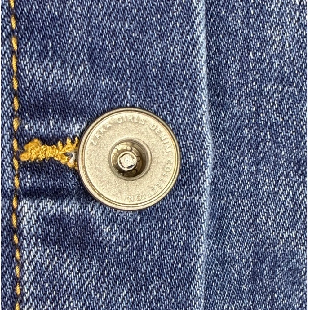 Zara Denim Jacket Girls 11/12 Blue Dark Wash Button Front Casual Collection